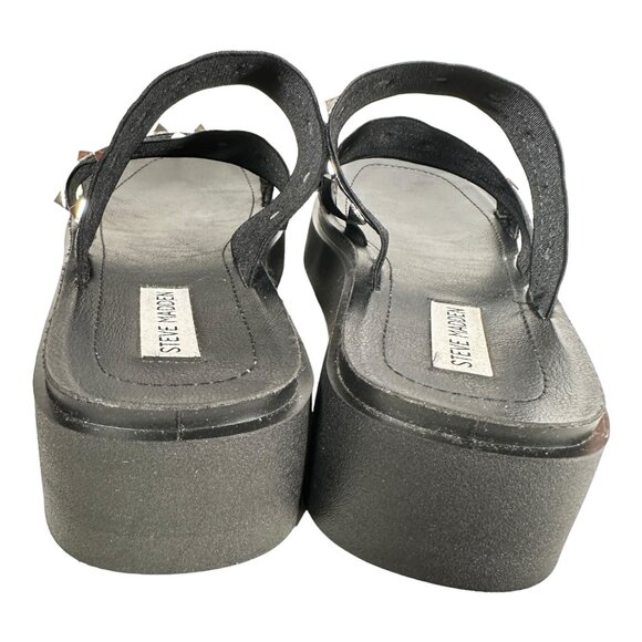 Steve Madden Platform Sandals Black Spike Studded Flats Size 11 Slip ON - Picture 3 of 7